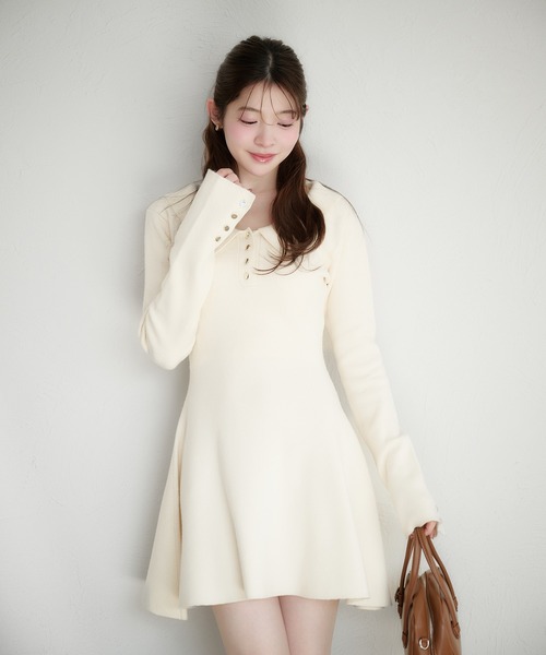 fupel ワンピース back open ribbon mini collar onepiece / バック