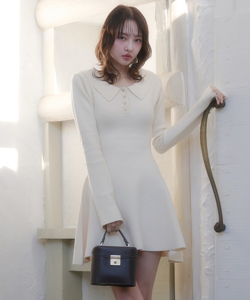 fupel ワンピース back open ribbon mini collar onepiece / バック