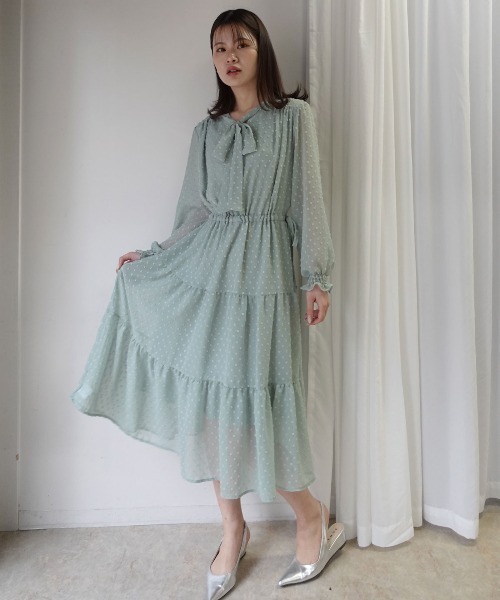 CORNERS（コーナーズ） ワンピース ドビーシフォンリボンティアード