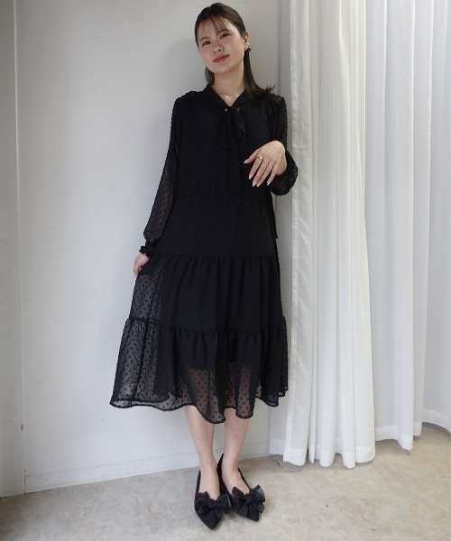 CORNERS（コーナーズ） ワンピース ドビーシフォンリボンティアード