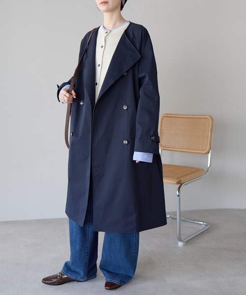 r.（アールドット） トレンチコート コート ノーカラー ダブルトレンチ