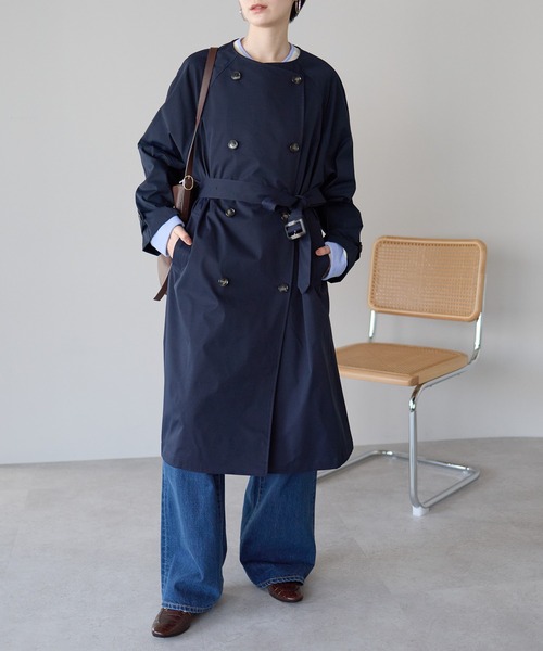 r.（アールドット） トレンチコート コート ノーカラー ダブルトレンチ