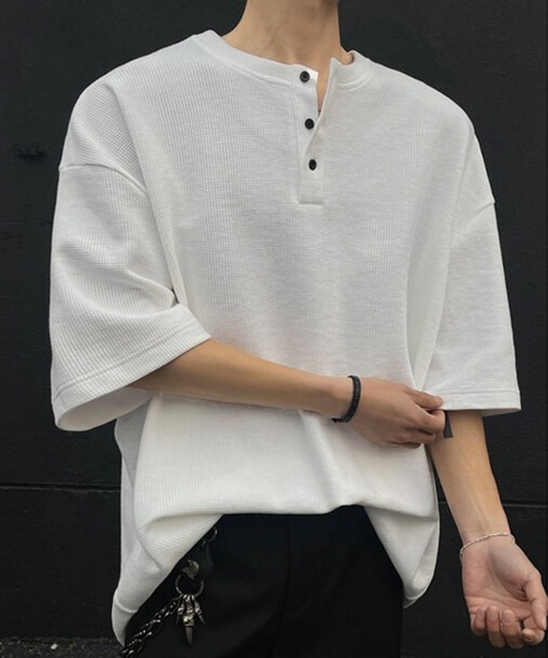 WESTBOY（ウエストボーイ） ミニマルヘンリーネック ワッフルオーバーT