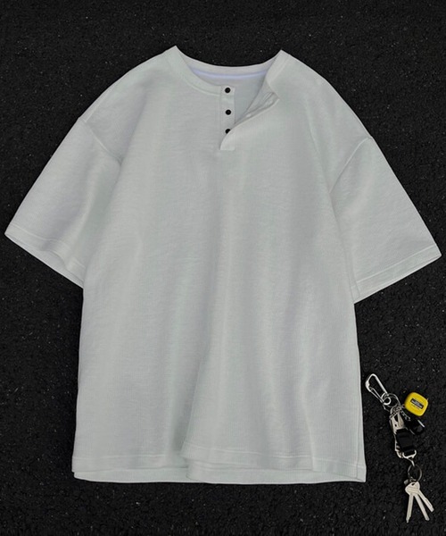 WESTBOY（ウエストボーイ） ミニマルヘンリーネック ワッフルオーバーT