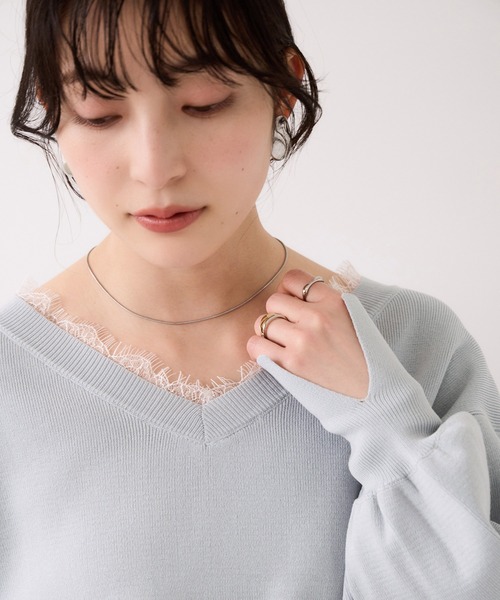 VIS（ビス） ニット セーター Vネックレースプルオーバー レディース