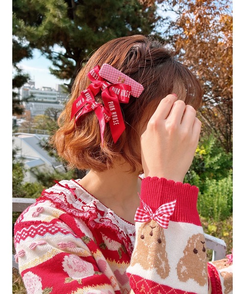 PINK HOUSE（ピンクハウス） ヘアクリップ PHロゴギンガムチェック