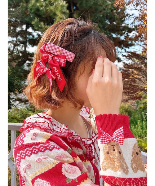 PINK HOUSE（ピンクハウス） ヘアクリップ PHロゴギンガムチェック