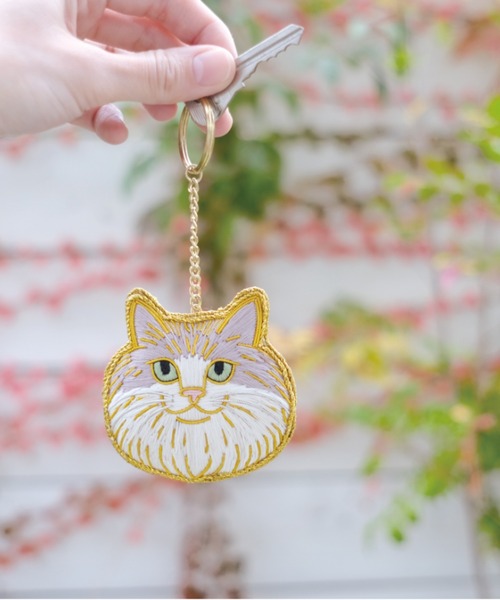 キーホルダー 「Nyatelier/ニャトリエ」ハンドメイド 刺繍 猫