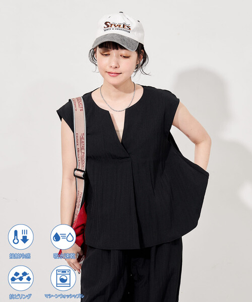 セットアップ 「セットアイテム」 SUMMERCOOL スキッパーブラウスセットアップ/接触冷感 レディースの画像