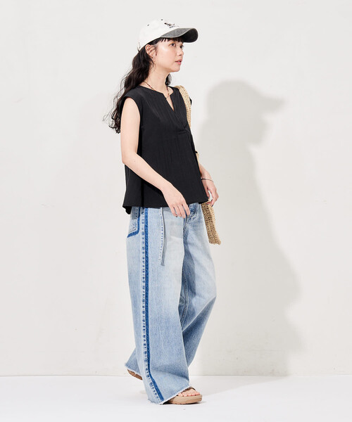 セットアップ 「セットアイテム」 SUMMERCOOL スキッパーブラウスセットアップ/接触冷感 レディースの画像