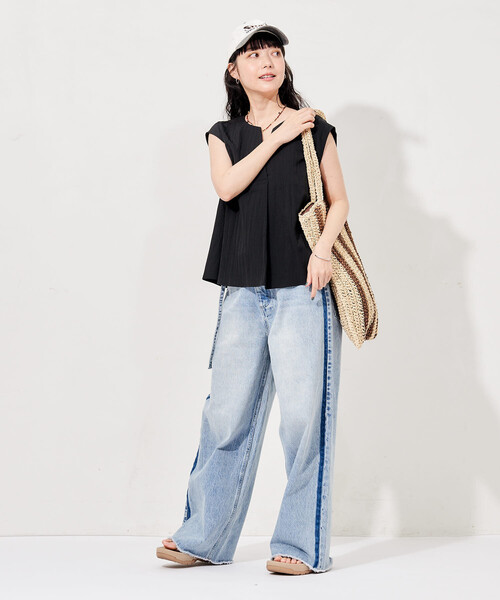 セットアップ 「セットアイテム」 SUMMERCOOL スキッパーブラウスセットアップ/接触冷感 レディースの画像