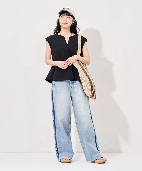 セットアップ 「セットアイテム」 SUMMERCOOL スキッパーブラウスセットアップ/接触冷感 レディースの画像