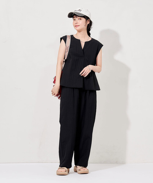 セットアップ 「セットアイテム」 SUMMERCOOL スキッパーブラウスセットアップ/接触冷感 レディースの画像