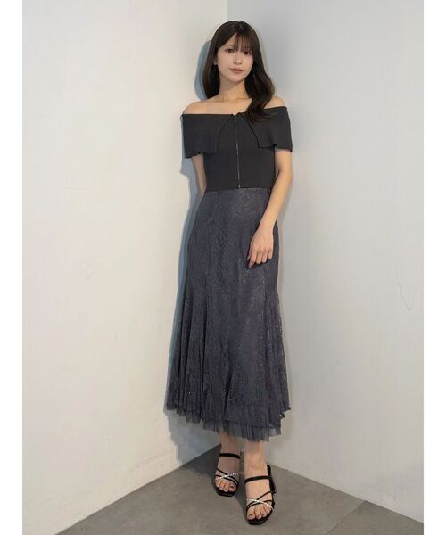 スカート 裾チュールレースマーメイドスカートの画像