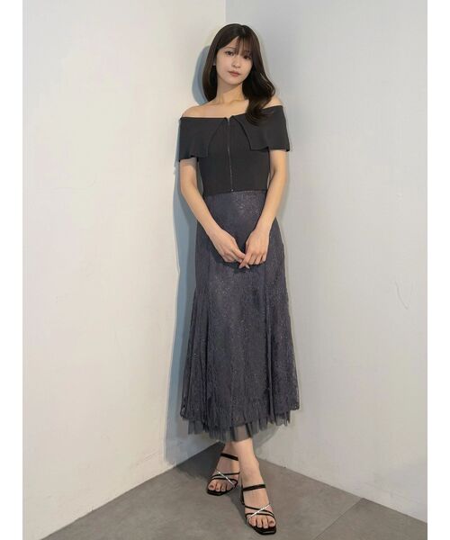 スカート 裾チュールレースマーメイドスカートの画像