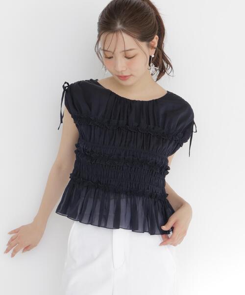 a/mie ブラウス シャツ 「青島心さん着用」「a」シャーリングフリル