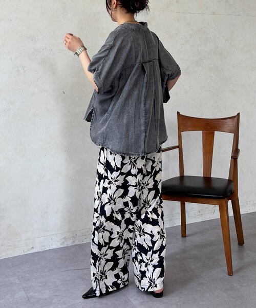 ブラウス シャツ デニムハーフスリーブシャツ レディースの画像