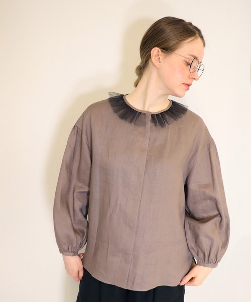 「haupia」 長袖ブラウス MEDIUM ネイビー レディース_画像3