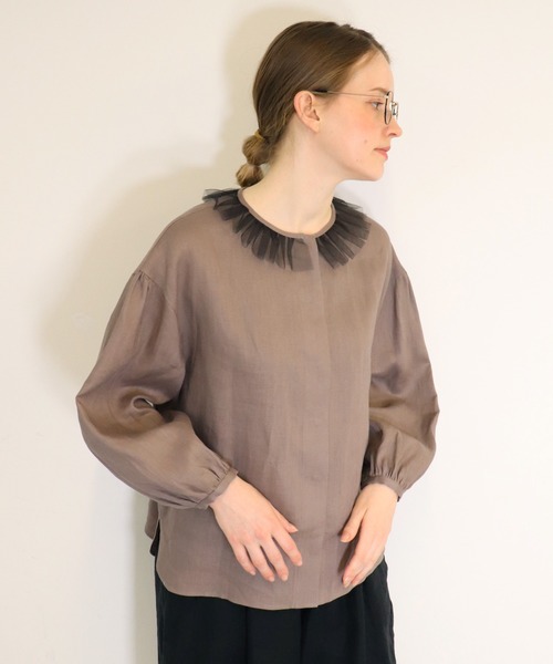 「haupia」 長袖ブラウス MEDIUM ネイビー レディース_画像4