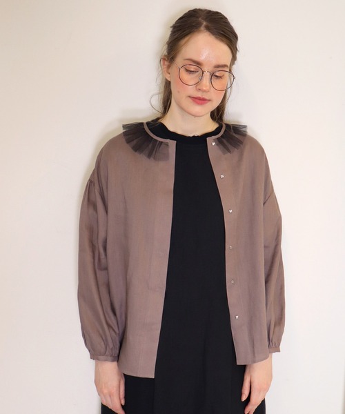 「haupia」 長袖ブラウス MEDIUM ネイビー レディース_画像5