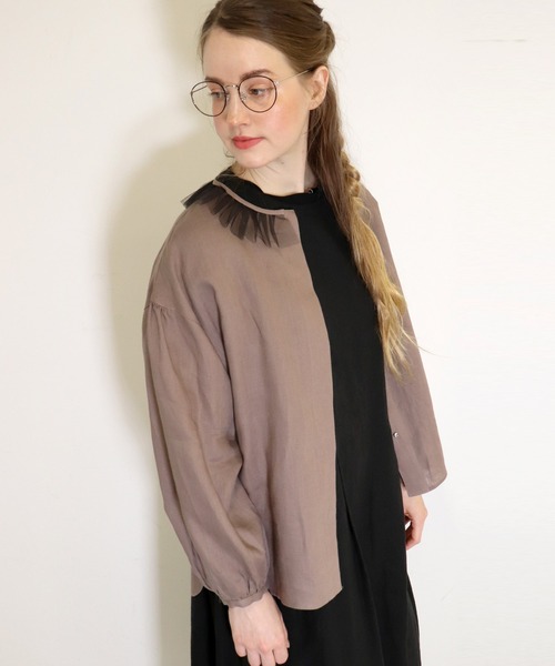 「haupia」 長袖ブラウス MEDIUM ネイビー レディース_画像6