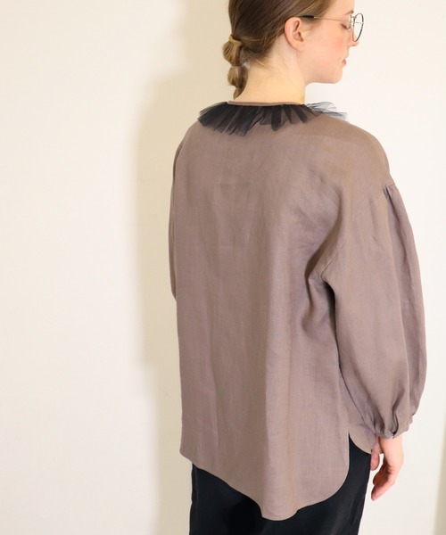 「haupia」 長袖ブラウス MEDIUM ネイビー レディース_画像8