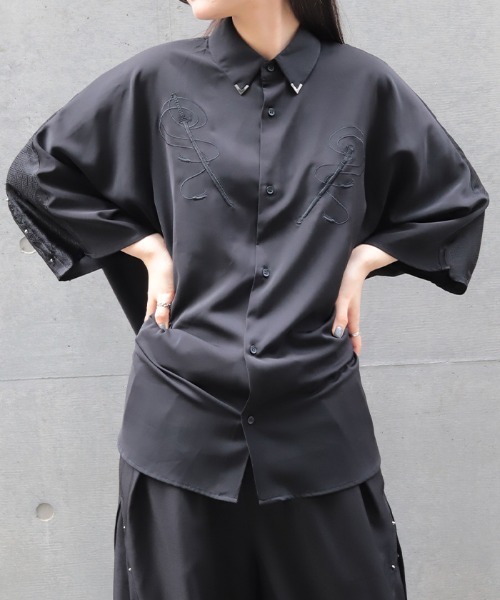 REZEN（リゼン） シャツ 半袖 刀×スタッズ半袖シャツ メンズ
