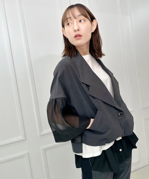 「AVIE」 テーラードジャケット 38 チャコールグレー レディース_画像4