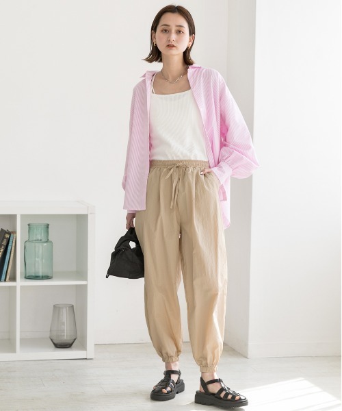 ad thie パンツ タック ワッシャー加工 カラージョガーナイロン