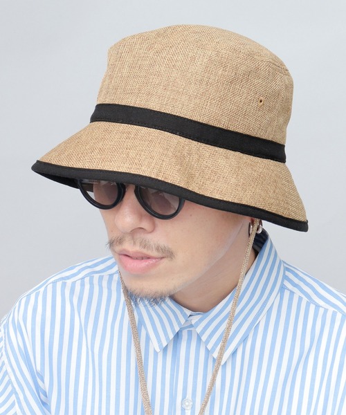 Mr.COVER 帽子 ハット ジュートシート ダウンブリム あご紐付き