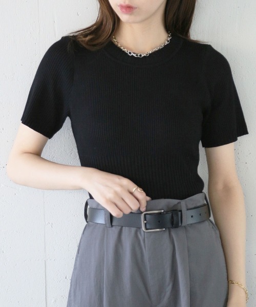 ニット 「MAISON BREEZE reveur」Ribbed short-sleeved knit リブ切替 