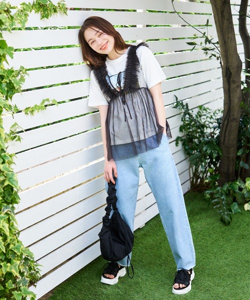 mysty woman ベスト ジレ フリルチュールリボンチュニックベスト
