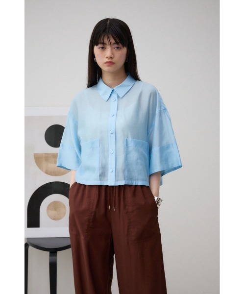 AZUL BY MOUSSY ブラウス シャツ ワイドスリーブ五分袖シアー