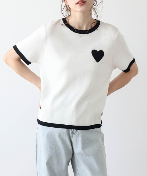 La-gemme ニット セーター ハート刺繍リンガーサマーニット