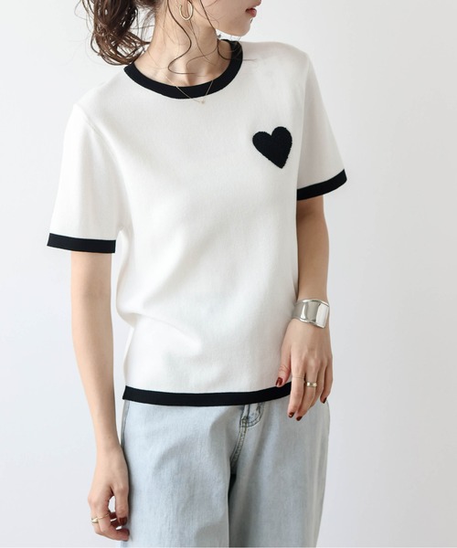 La-gemme ニット セーター ハート刺繍リンガーサマーニット