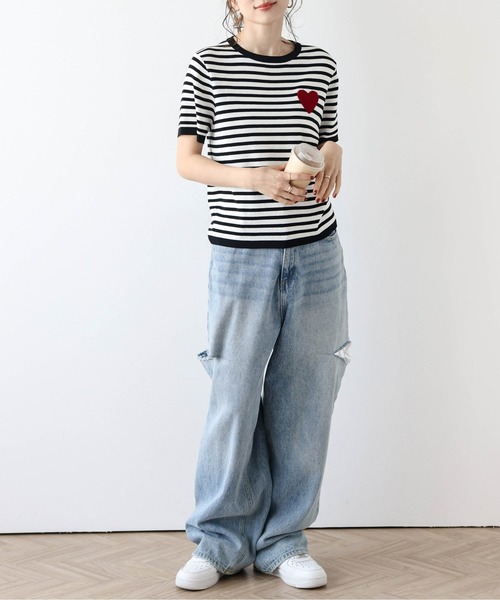 La-gemme ニット セーター ハート刺繍リンガーサマーニット