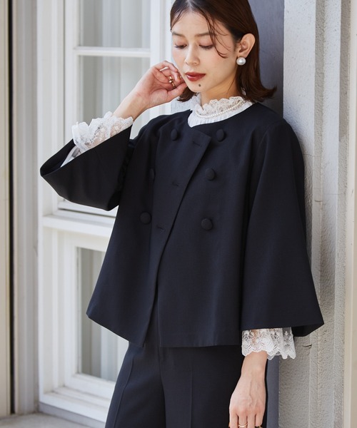 エフロレッセンス セットアップ ネイビーL 2点セット＞洗える！フレアーシルエットジャケットセットアップ