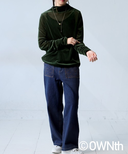 tシャツ ベルベットシアーギャザートップス レディース OWNth tシャツ ベルベットシアーギャザートップス レディース