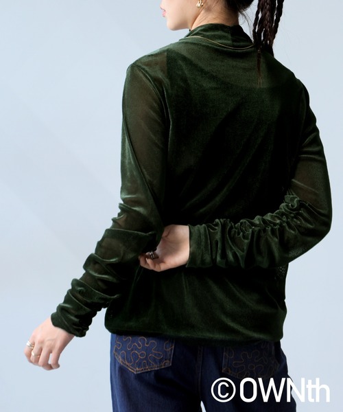 OWNth tシャツ ベルベットシアーギャザートップス レディース
