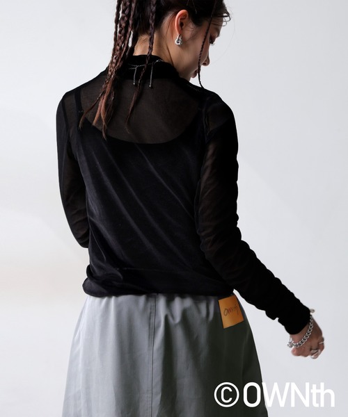 OWNth tシャツ ベルベットシアーギャザートップス レディース