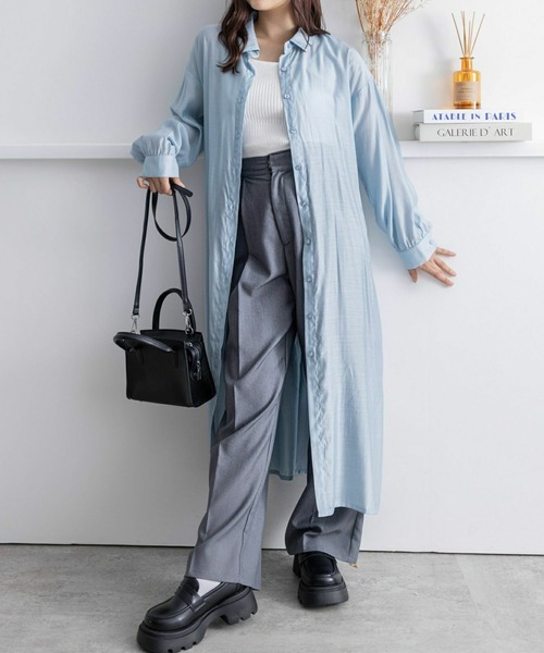 clear シャツ ブラウス ウエストリボンロングシャツ「2024AW新作 