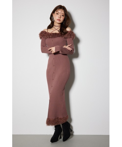 rienda（リエンダ） ワンピース フェイクファーオフショルタイトニット