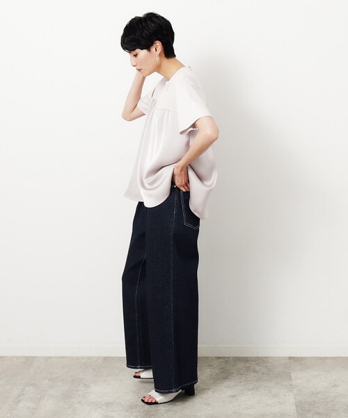 peoplesense ダークデニム ワイドレッグパンツ　ニットさん着用 peoplesense ダークデニム ワイドレッグパンツ ニットさん着用