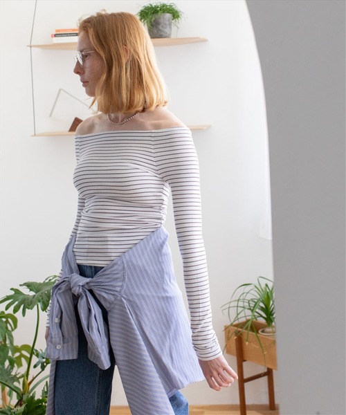 tシャツ border offshoulder tops レディース