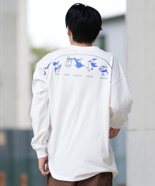 MEDM Tシャツ 長袖 袖ロゴ バックプリント ロンT 人気 男女兼用 袖ロゴ ロンT 男女共用 ホワイト 白 袖のロゴプリント 袖長め