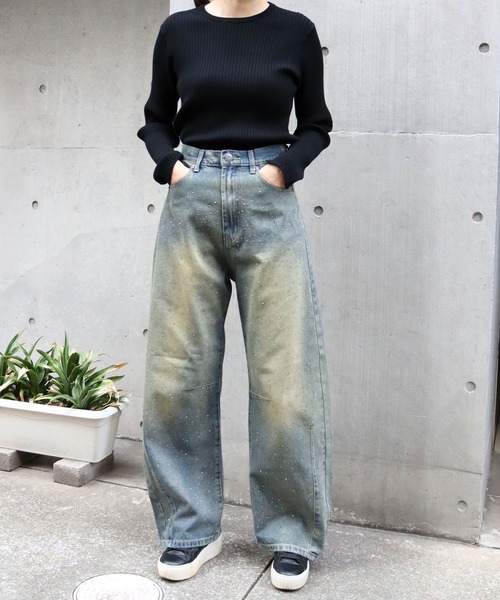 Randyビジューバックカットワイドデニム Sサイズ☆新品‼️早い者勝ち ビジューバックカットワイドデニム – Randy