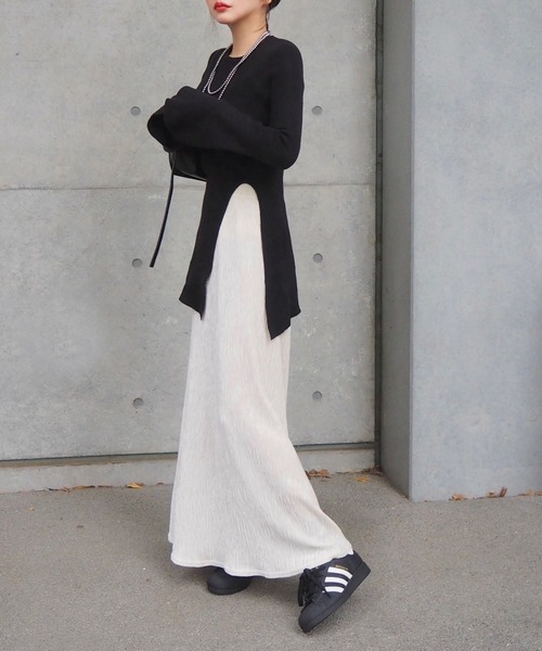 ニット セーター side slit ribknit pullover /アシンメトリースリット