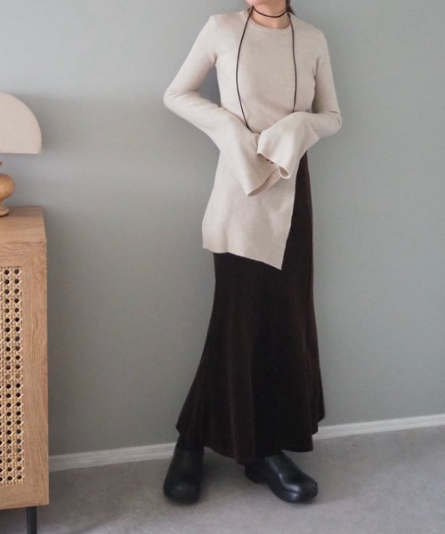 ニット セーター side slit ribknit pullover /アシンメトリースリット