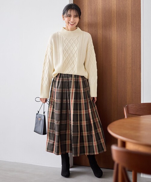 新品未使用タグ付き　エルメス　スカート　切り替え　ウエストゴム　ニット ANY（エニィ） スカート 「洗濯機可/ウエストゴム」ビックチェック