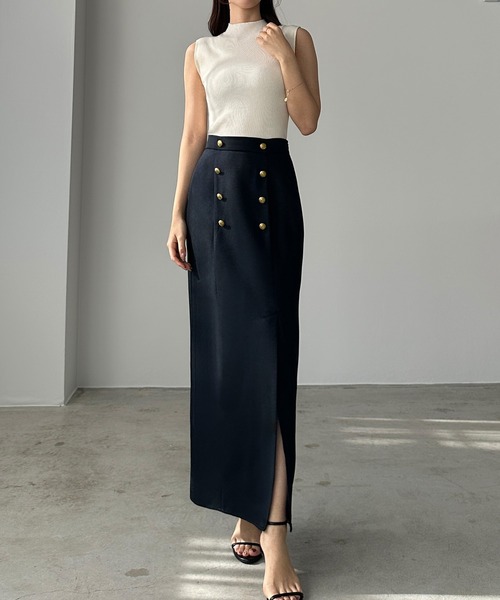 Louere スカート ゴールドボタン前スリットペンシルスカート